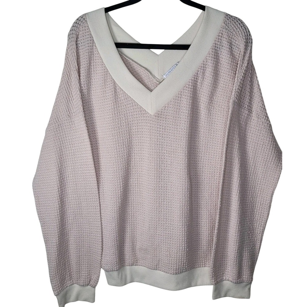 Adreamly Beige Waffle Knit Off Shoulder V-Neck Oversized Knit Top Sz 2XL Comfy